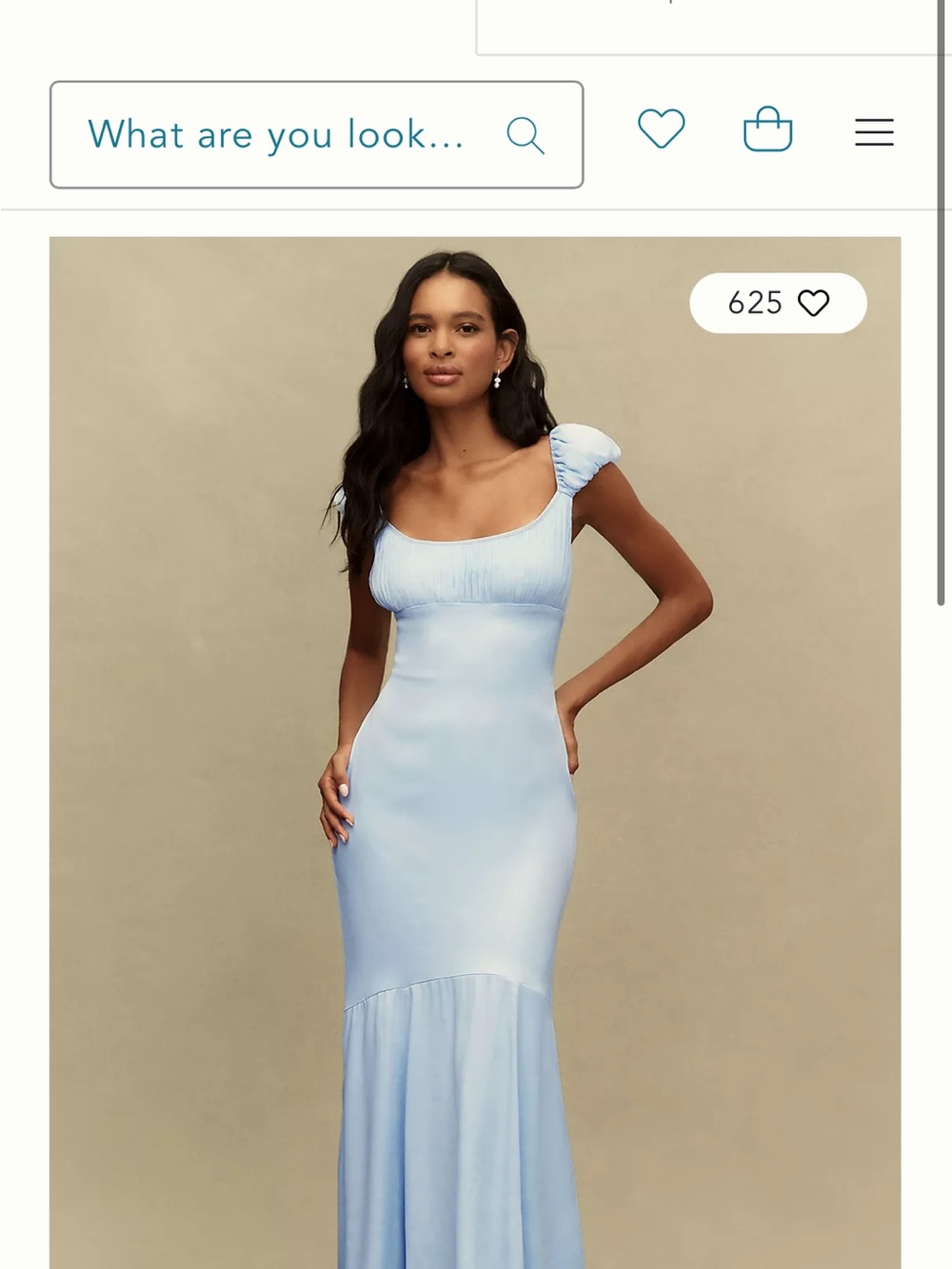 Anthropologie Pale Blue Puff-Sleeve Ruched Maxi Dress